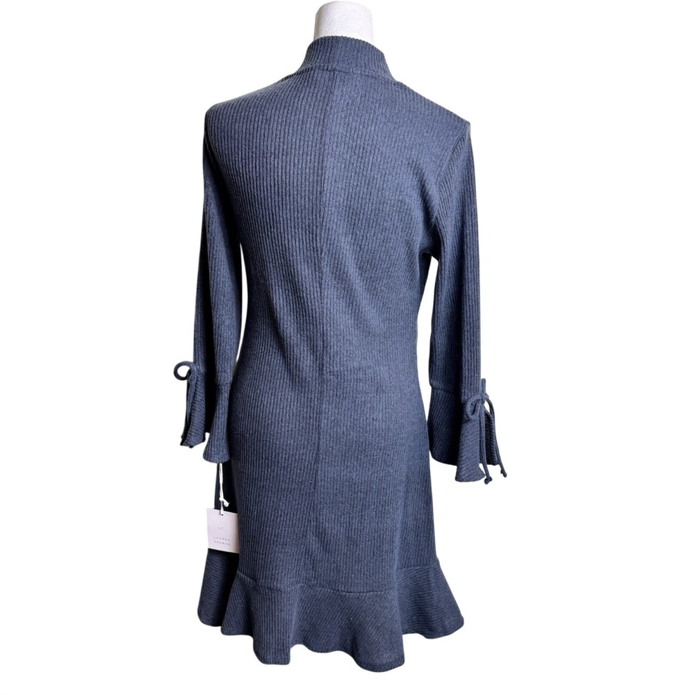LC Lauren Conrad Mock Neck Swing Dress S Grey Ribbed Flare Cuff Mini NWT - Picture 3 of 9